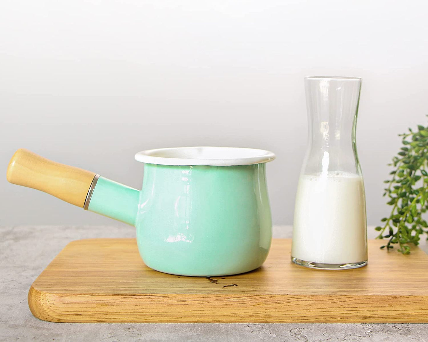 Webake 4 Inch 550ml half quart saucepan small enamelware cups with wooden handle