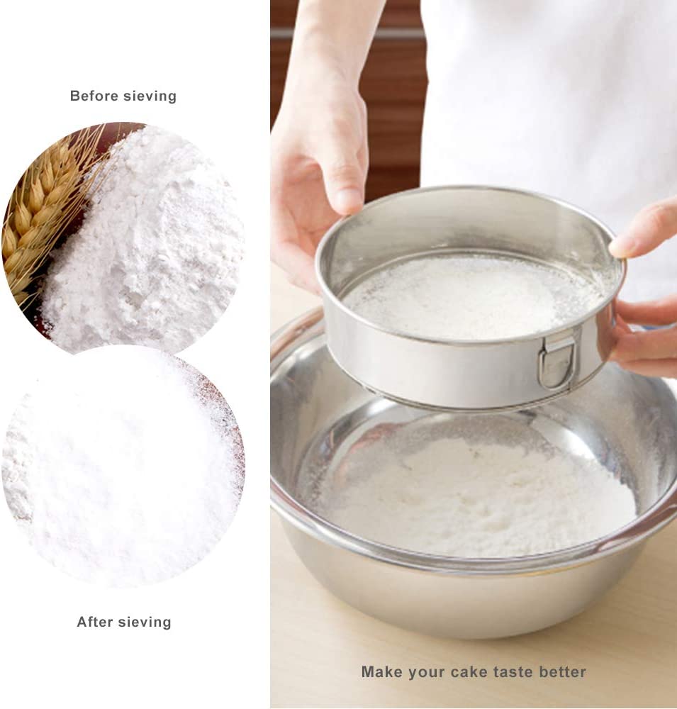 Webake 6-Inch 8-Inch Stainless Steel Sifter Round Flour Sieves Fine Mesh Strainer,Set of 2 (Silver)