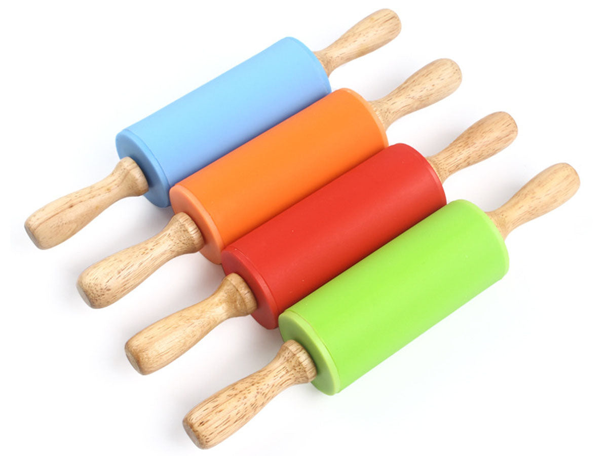 Webake 9 Inch Non Stick Surface Wooden Handle Silicone Rolling Pin