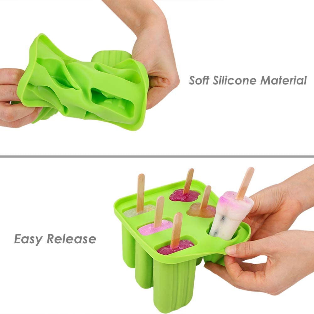 Webake 6 Cavity Ice Cream Frozen silicone Popsicle molds (50 Wooden Sticks)