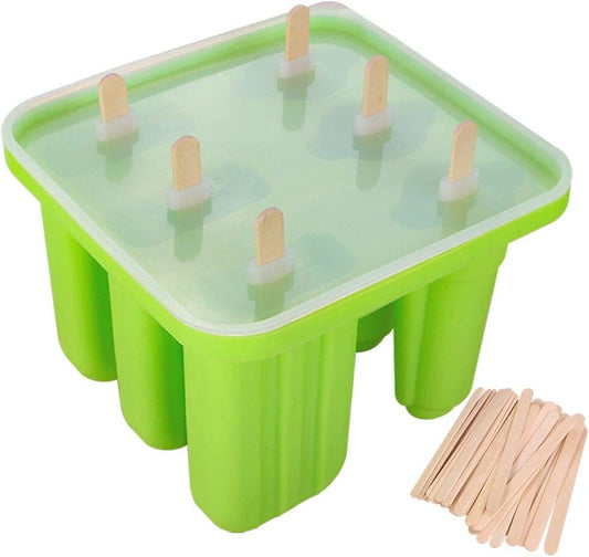 Webake 6 Cavity  Ice Cream Frozen silicone Popsicle molds (50 Wooden Sticks)