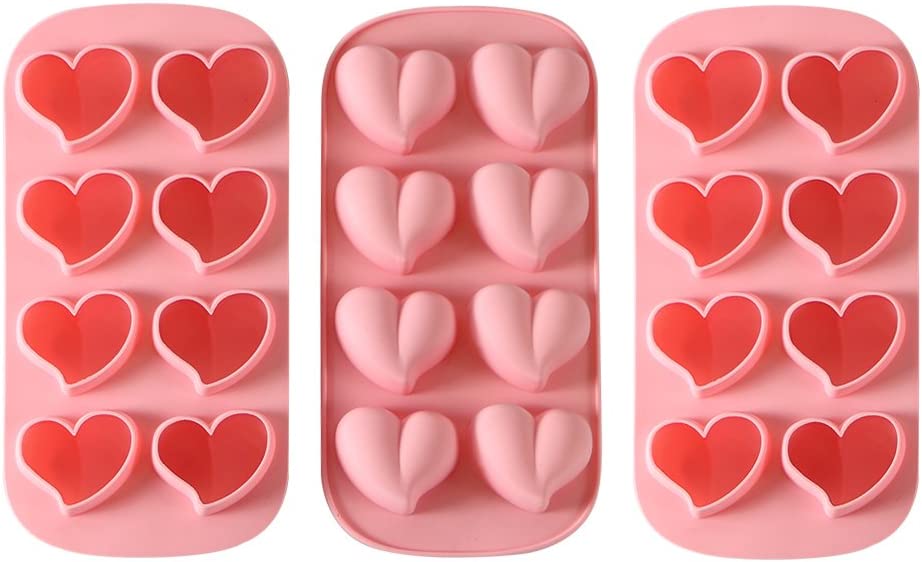 Webake silicone reusable heart shaped ice cube maker trays,Set of 3