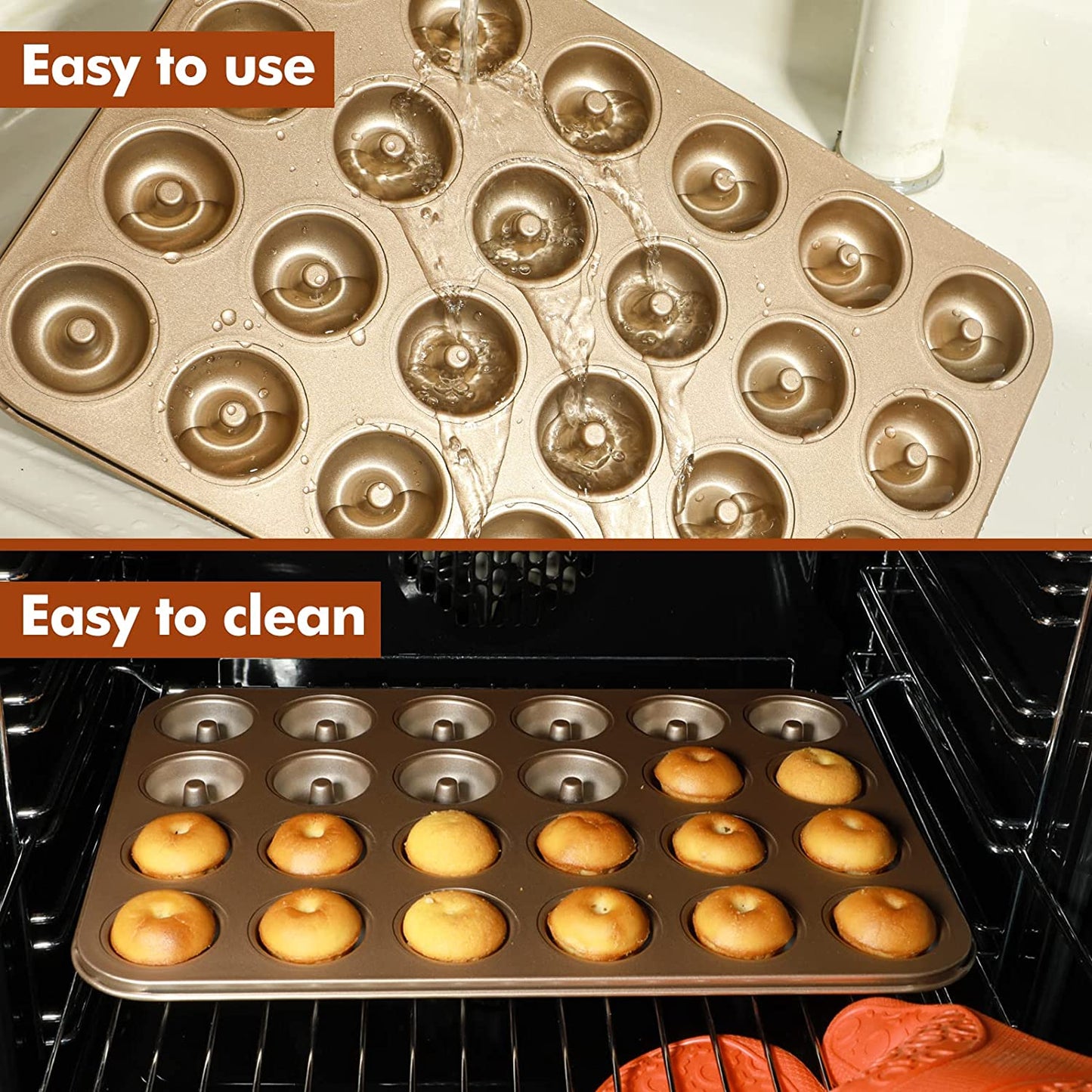 Webake Non-stick 24-Cavity Heavy Gauge Bite Size Inch Mini Donut Pan for Baking
