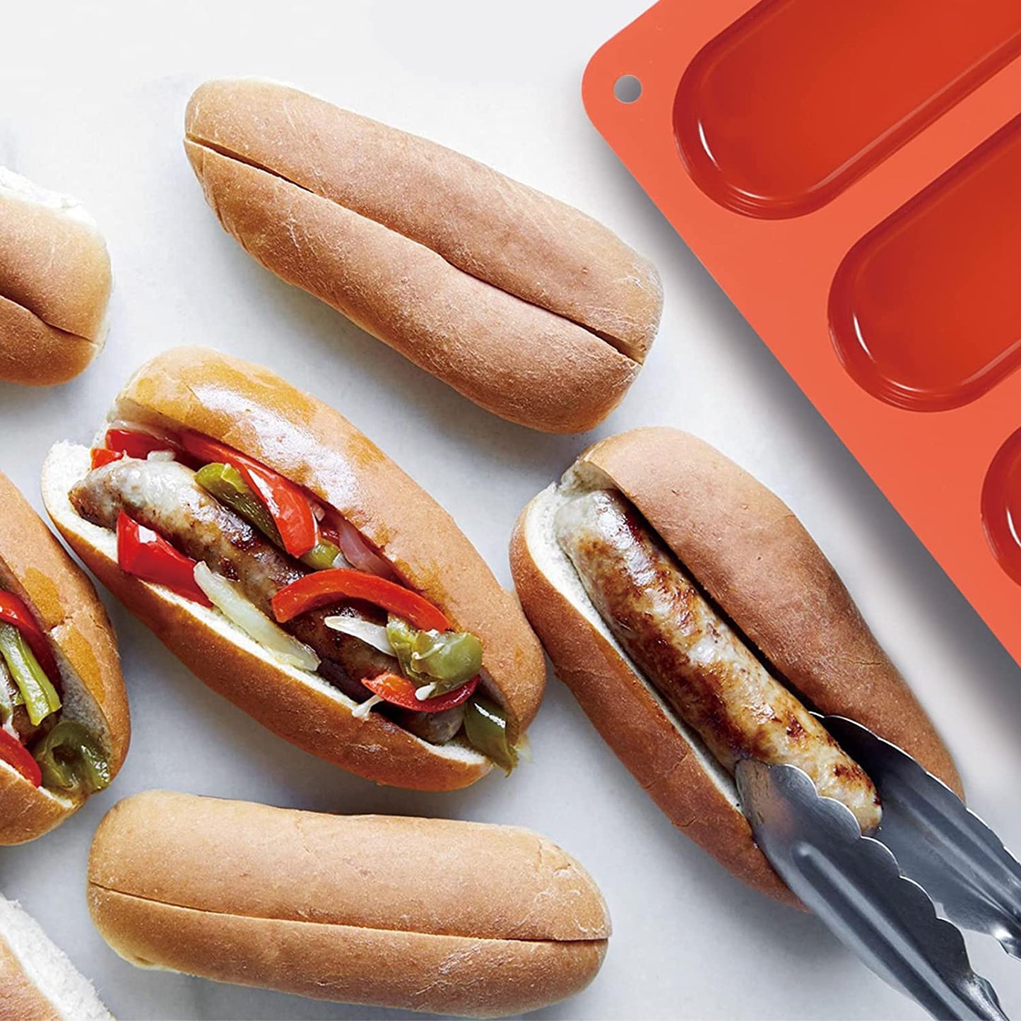 Webake Nonstick Silicone Hot Dog Sandwich Bread Bun Molds (2 Pack)