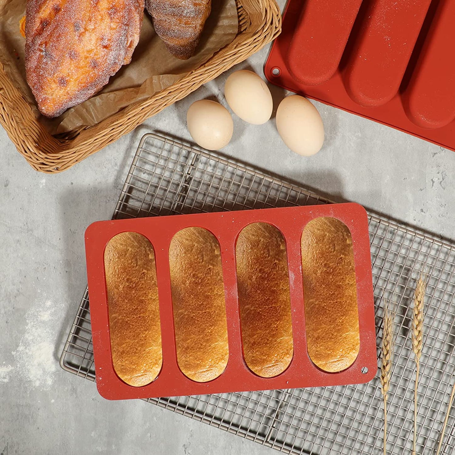 Webake Nonstick Silicone Hot Dog Sandwich Bread Bun Molds (2 Pack)
