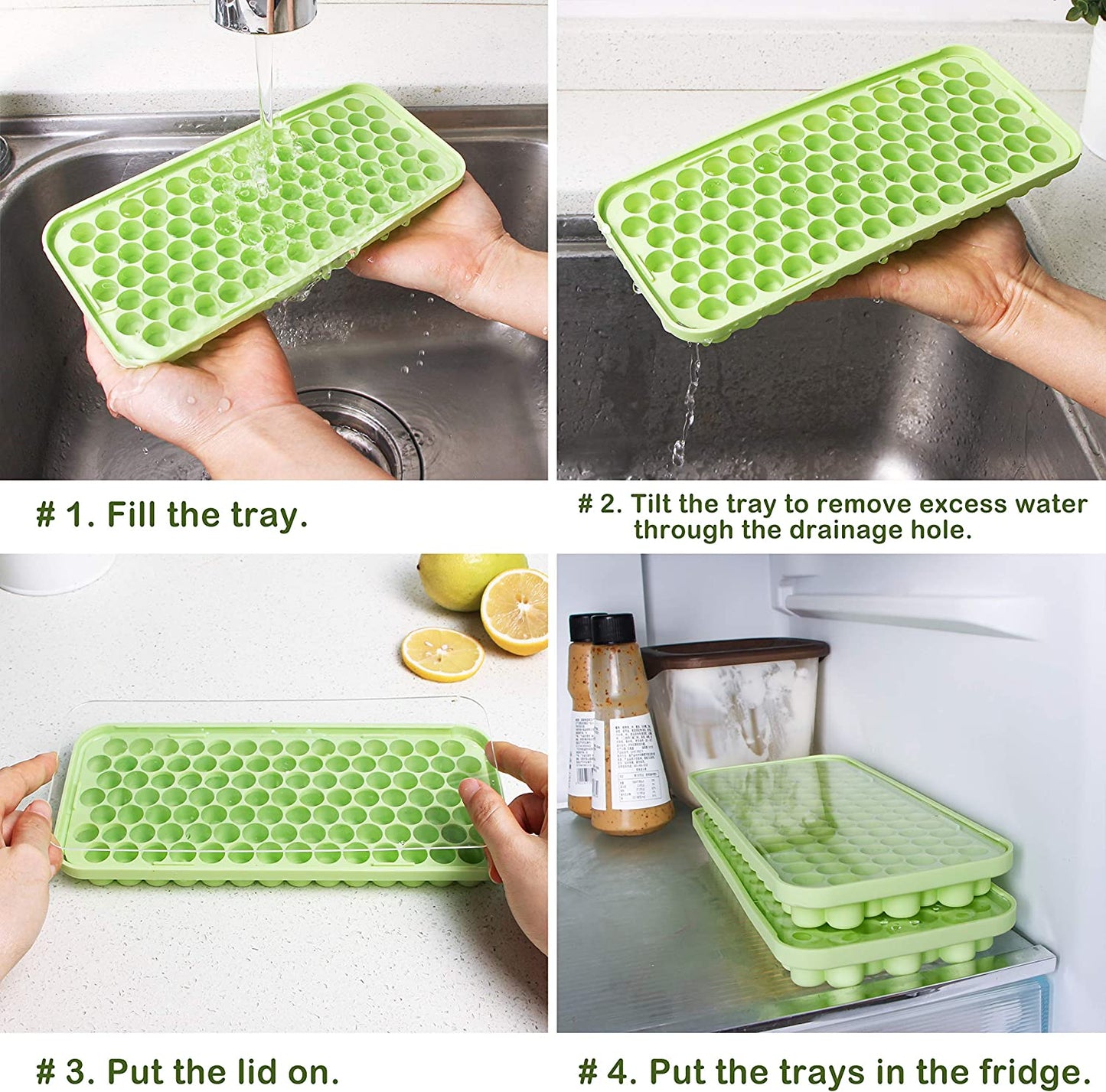 Webake stackable silicone mini tiny 90 grids crushed ice cube nugget molds with Lid,2 Pack