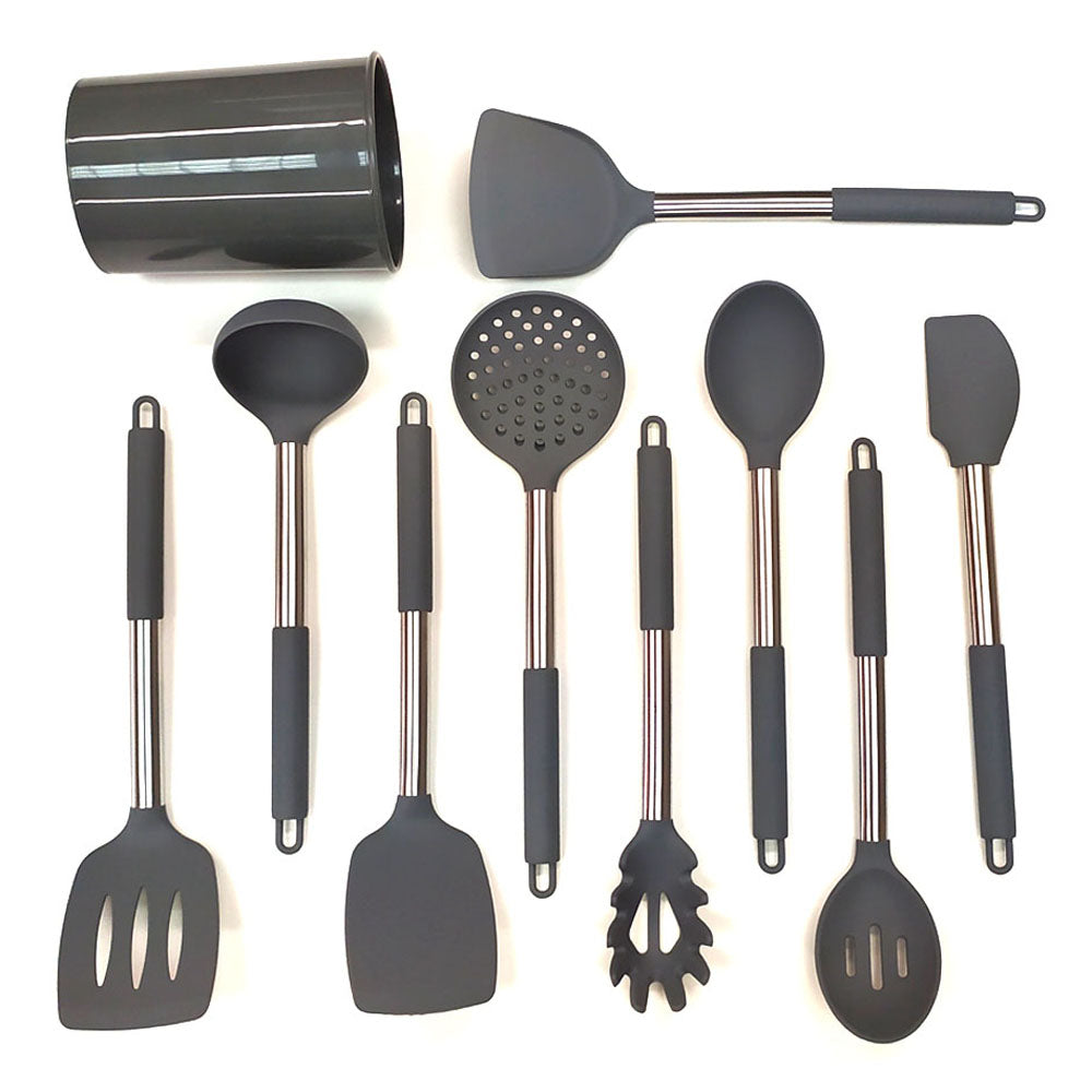 Webake Stainless Steel Handle Silicone Non Stick Kitchen Utensil Set With Holder