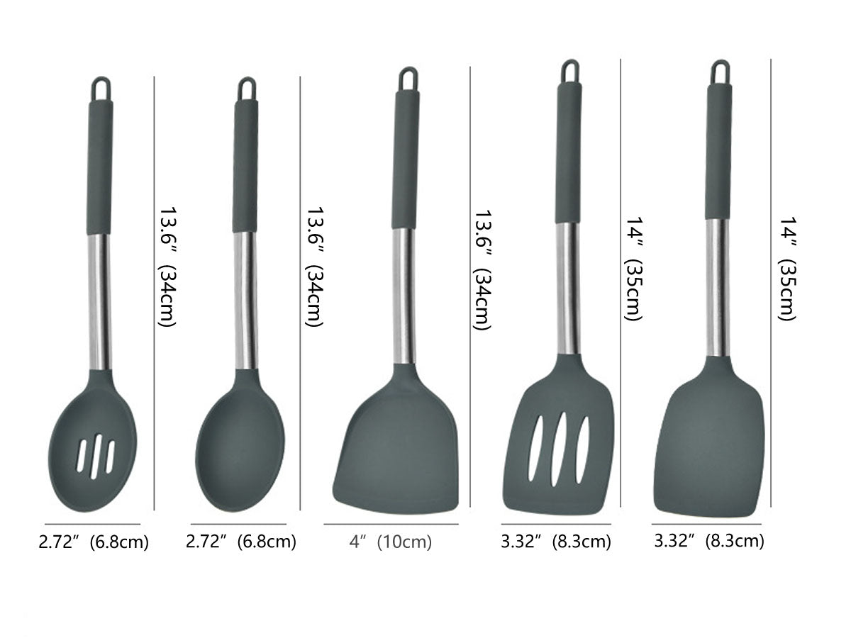 Webake Stainless Steel Handle Silicone Non Stick Kitchen Utensil Set With Holder