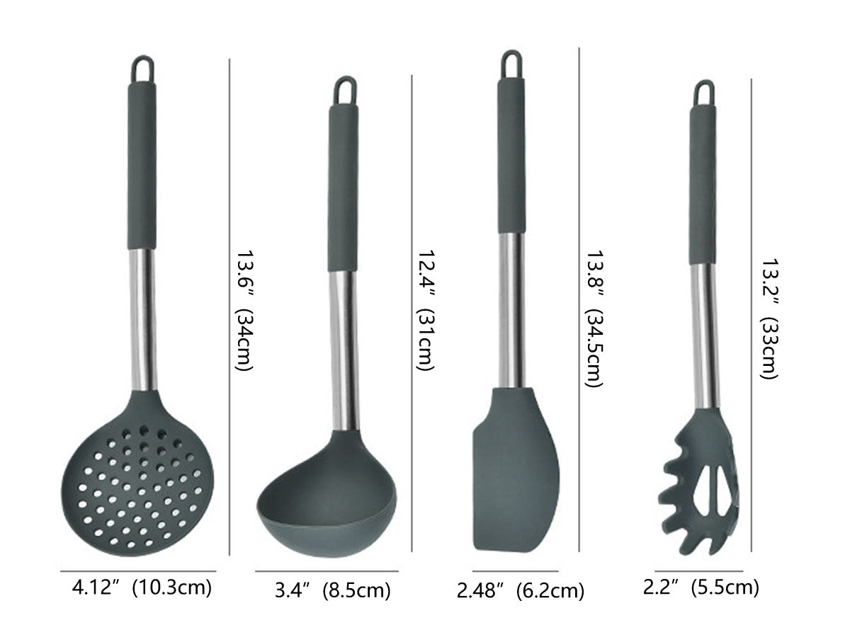 Webake Stainless Steel Handle Silicone Non Stick Kitchen Utensil Set With Holder