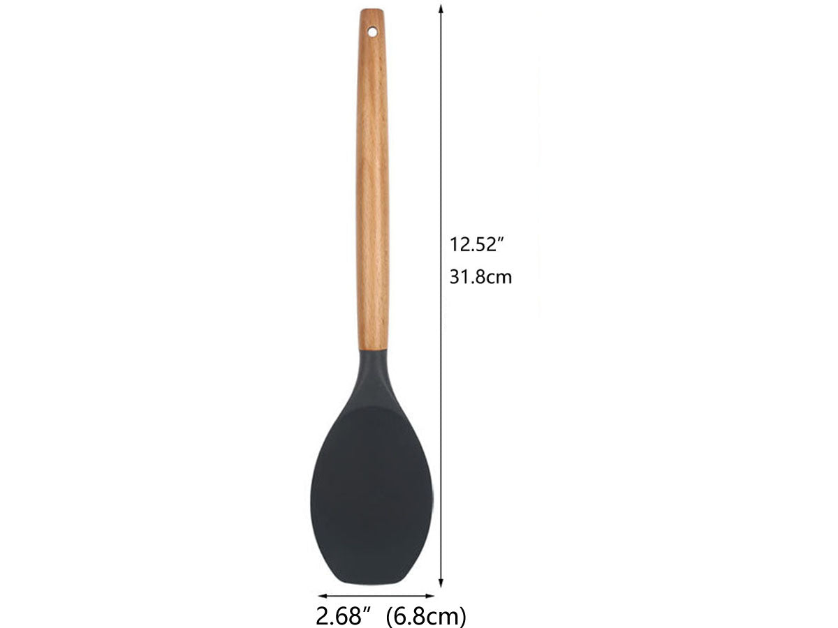 Webake Wooden Handle Non-Stick Silicone Spoon Spatula (12.52"x2.68")