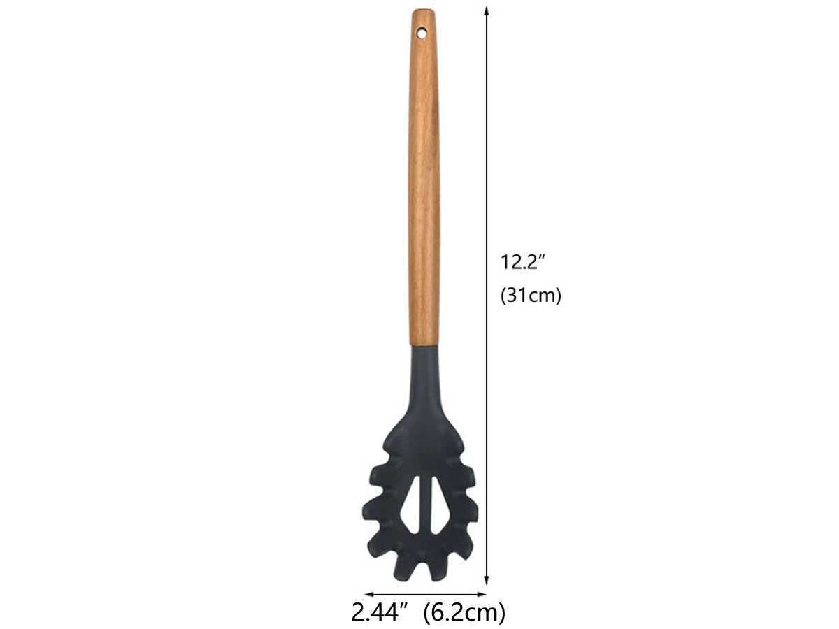Webake Wooden Handle Non-Stick Silicone Strainer Spoon (12.2"x2.44")