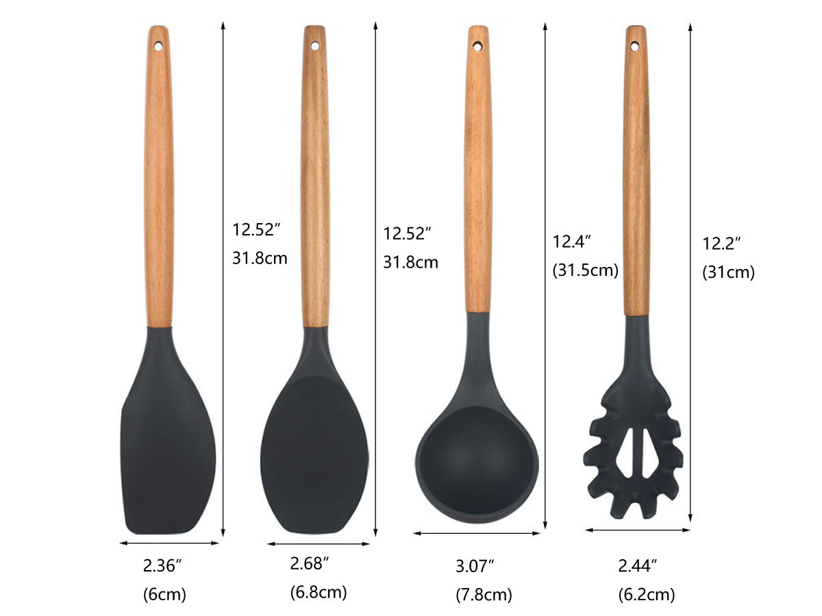 Webake Wooden Handle Silicone Non Stick Kitchen Cooking Utensils Set with Holder