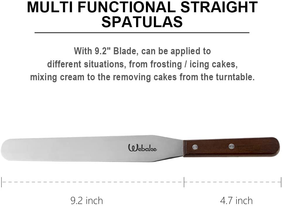 Webake 13 Inch stainless steel straight frosting cake icing spatula with wooden handle,Set of 2
