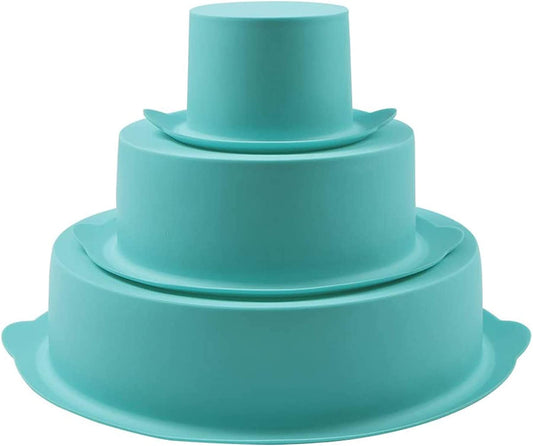 Webake round silicone baking birthday 3 tier cake layer tin cake pan,8 Inch, 6 Inch, 3 Inch