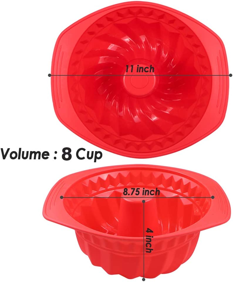 Webake red 9 inch silicone bundt cake mold non stick fluted pan