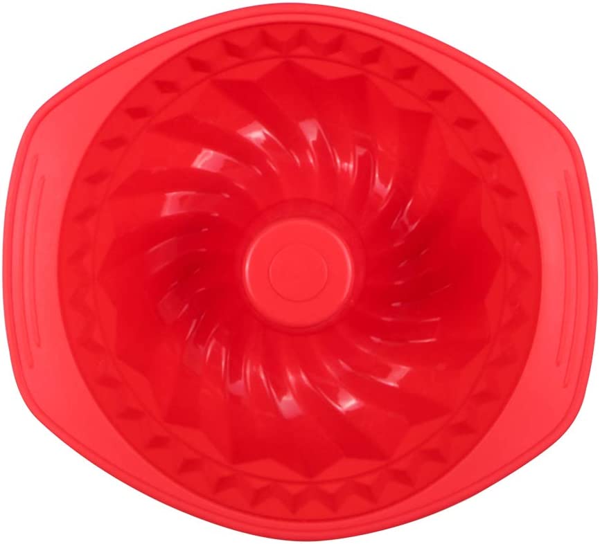 Webake red 9 inch silicone bundt cake mold non stick fluted pan