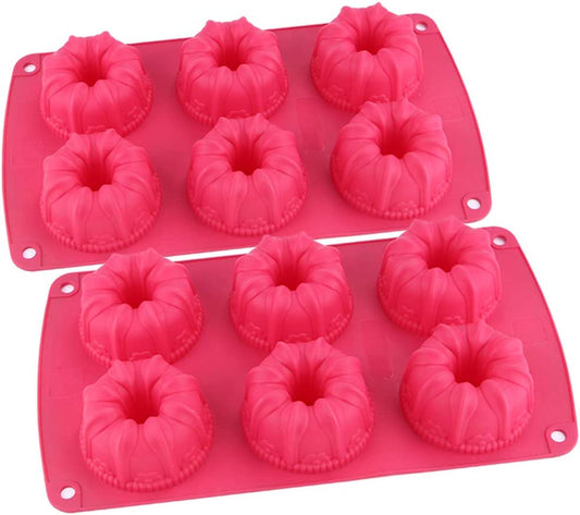 Webake non-stick silicone mini bundt cake maker fluted cake pan,Pack of 2