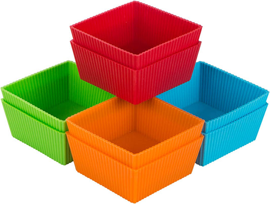 Webake 3.5 Inch reusable silicone square non-stick brownie cupcake mold,pack of 8