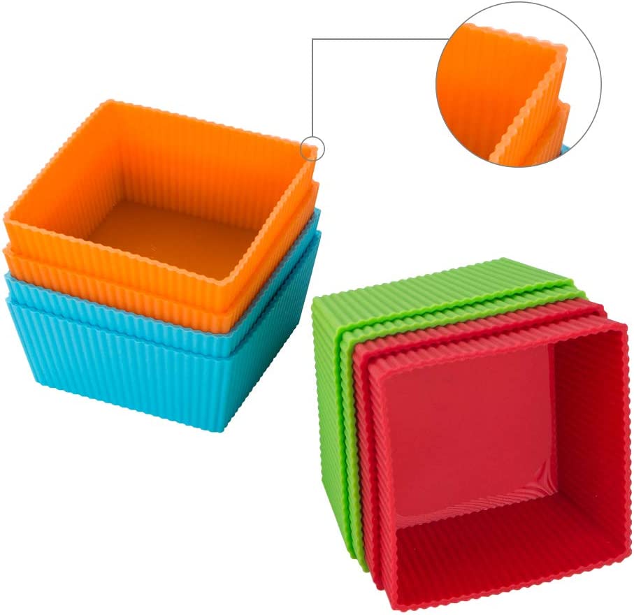 Webake 3.5 Inch reusable silicone square non-stick brownie cupcake mold,pack of 8