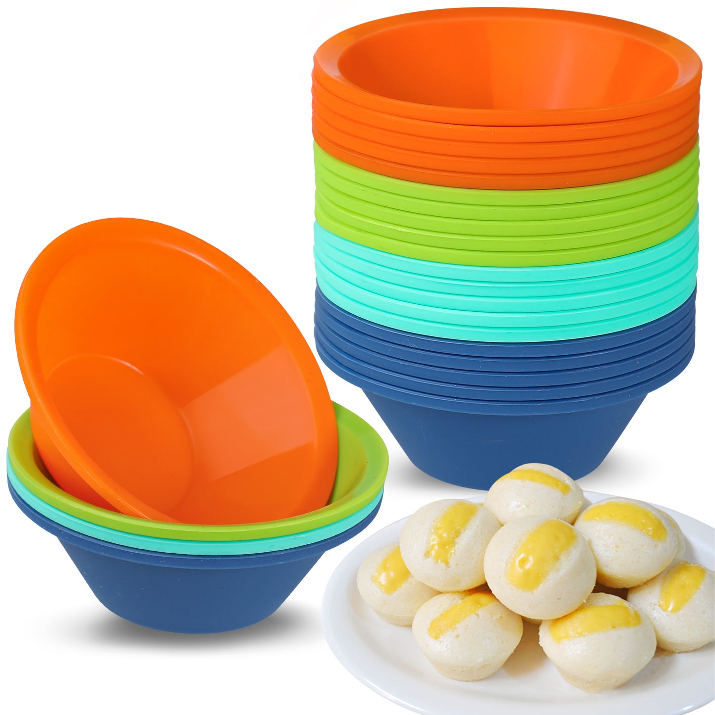 Webake 24 Pcs Platinum Silicone Puto Molder Filipino Medium-Size, 2.75" Reusable Puto Baking Cup for Steamer, BPA-Free & Non-Stick, Plastic Replacement Baking Cup, Great for Bite-Size Muffin, Tart