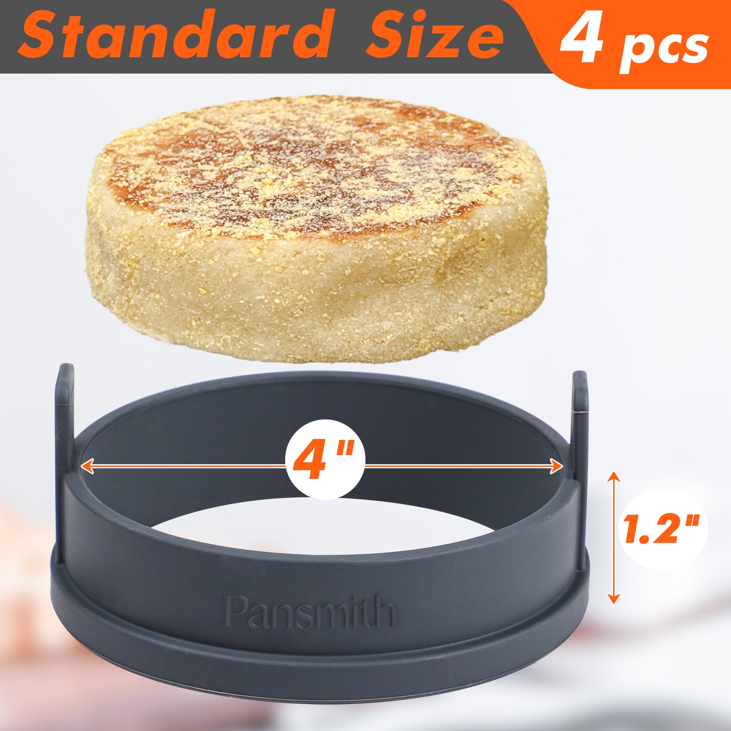 Inner 4 inch Silicone English Muffin Rings, Nonstick Cookie Rings Crumpet Ring, BPA-Free, Set of 4