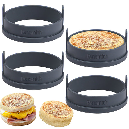 Inner 4 inch Silicone English Muffin Rings, Nonstick Cookie Rings Crumpet Ring, BPA-Free, Set of 4