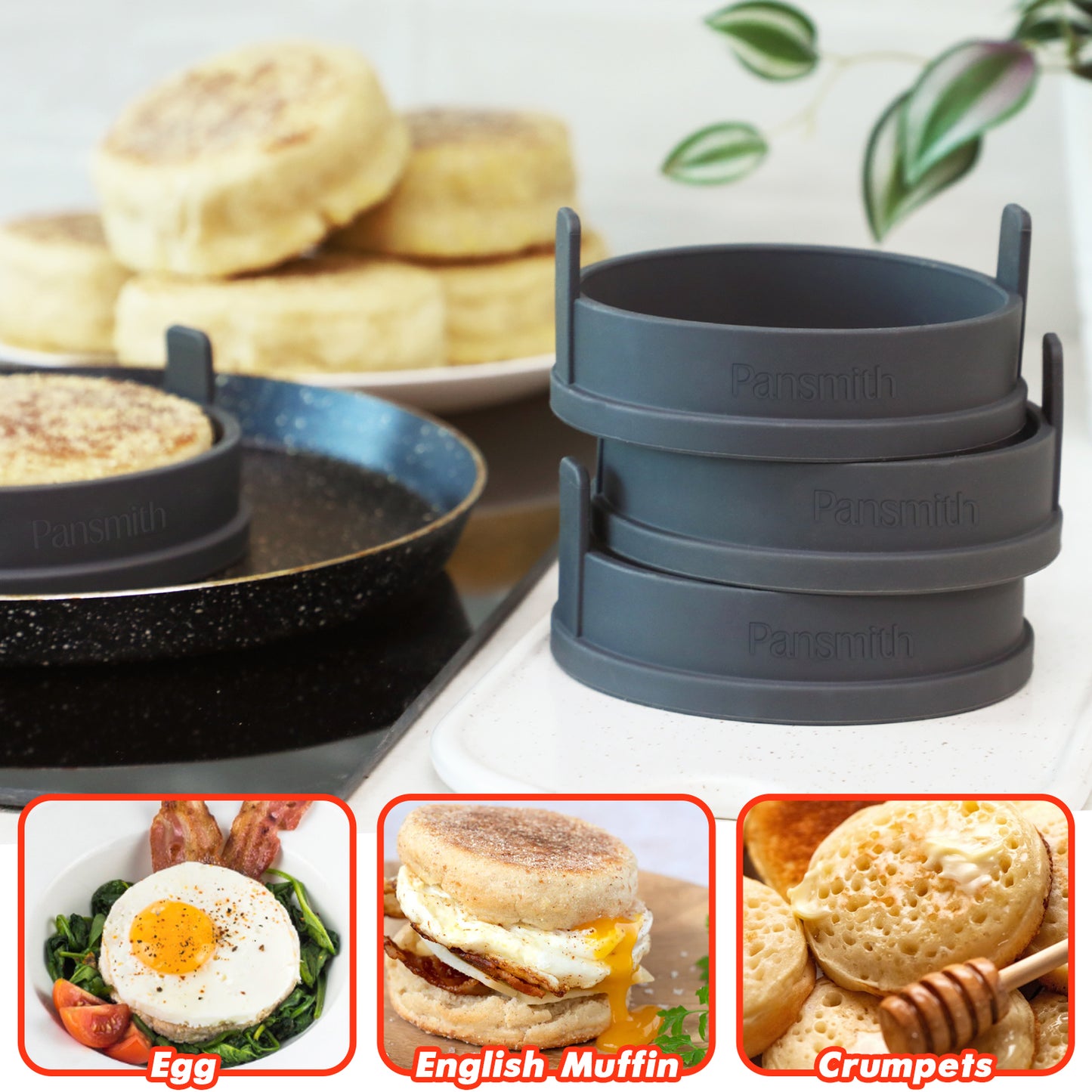 Inner 4 inch Silicone English Muffin Rings, Nonstick Cookie Rings Crumpet Ring, BPA-Free, Set of 4