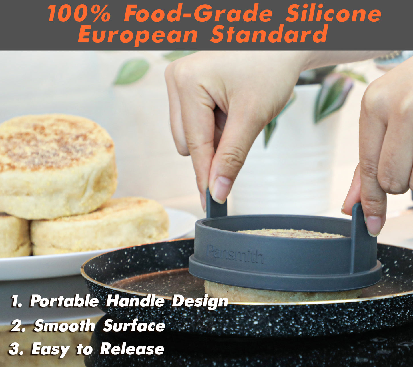 Inner 4 inch Silicone English Muffin Rings, Nonstick Cookie Rings Crumpet Ring, BPA-Free, Set of 4