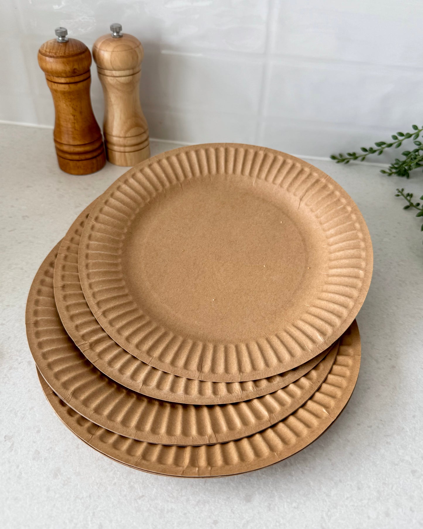 Convenient Disposable Brown Kraft Paper Plates - Unbleached and Uncoated 8.5-inch - 30 Count