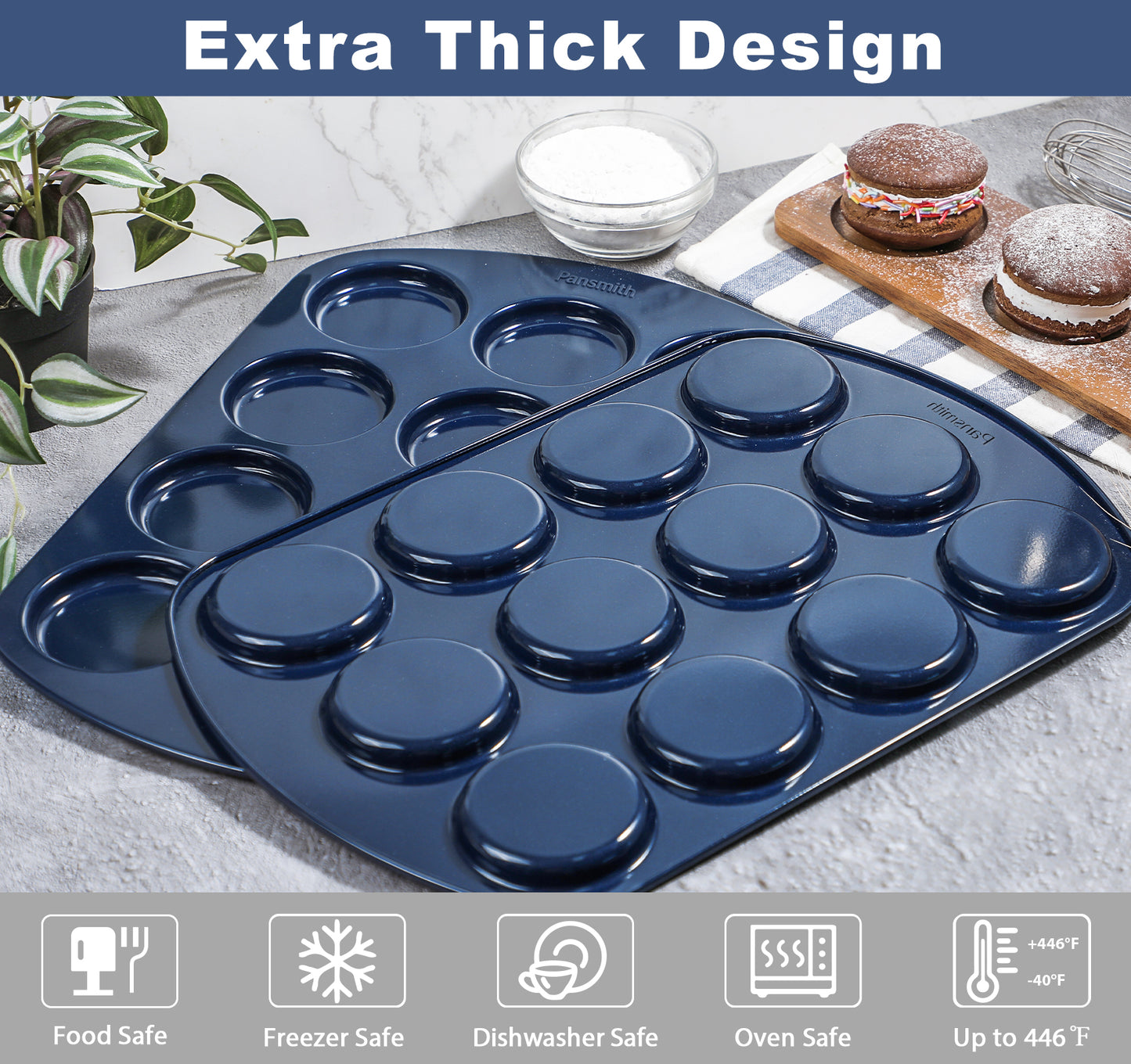 Non-Stick Muffin Top Pan for Baking Egg Bites, Whoopie Pies, Cookies, Yorkshire Pudding, Heavy Gauge Carbon Steel Set of 2