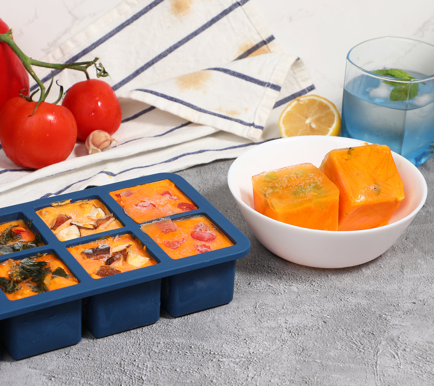 Webake 1/2 Cup Silicone Freezer Tray with Lids, 8-Grid Square Ice Cube Mold, Ideal for Prep & Portion, Large Ice Cube, Storage Soup, Snack, Broth, Leftovers, Pack of 2