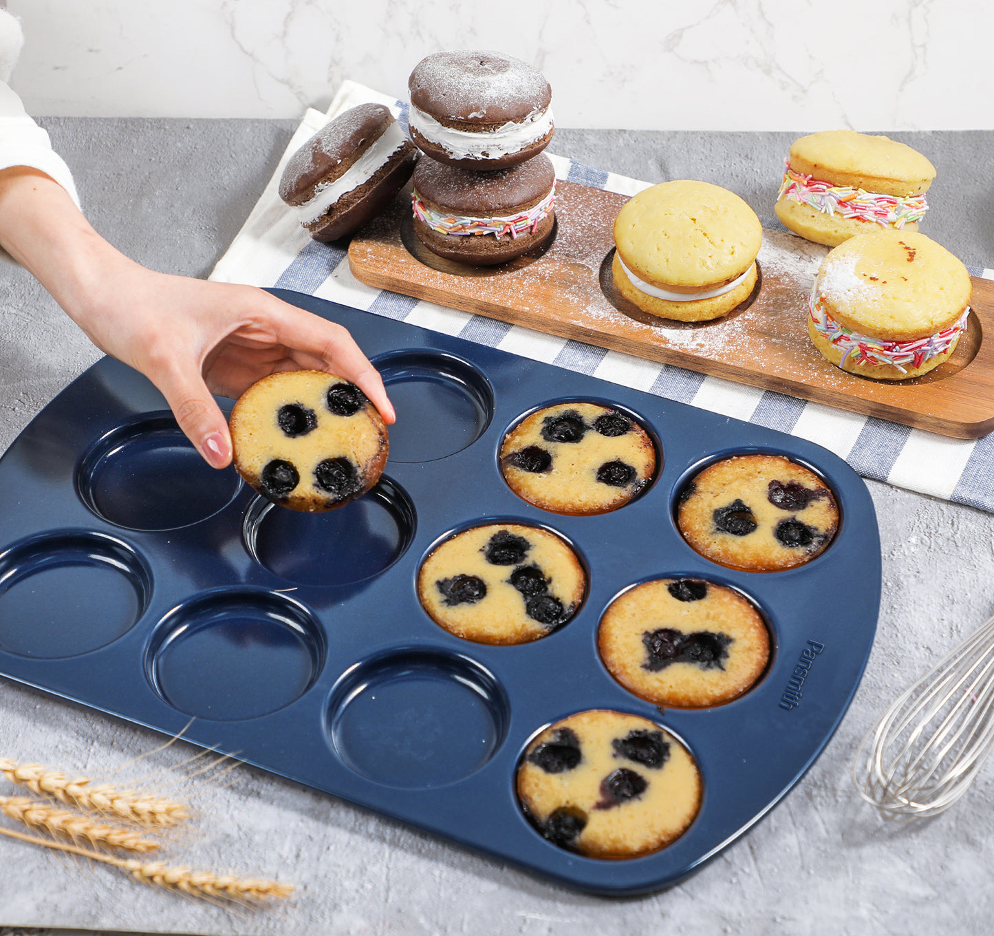 Non-Stick Muffin Top Pan for Baking Egg Bites, Whoopie Pies, Cookies, Yorkshire Pudding, Heavy Gauge Carbon Steel Set of 2