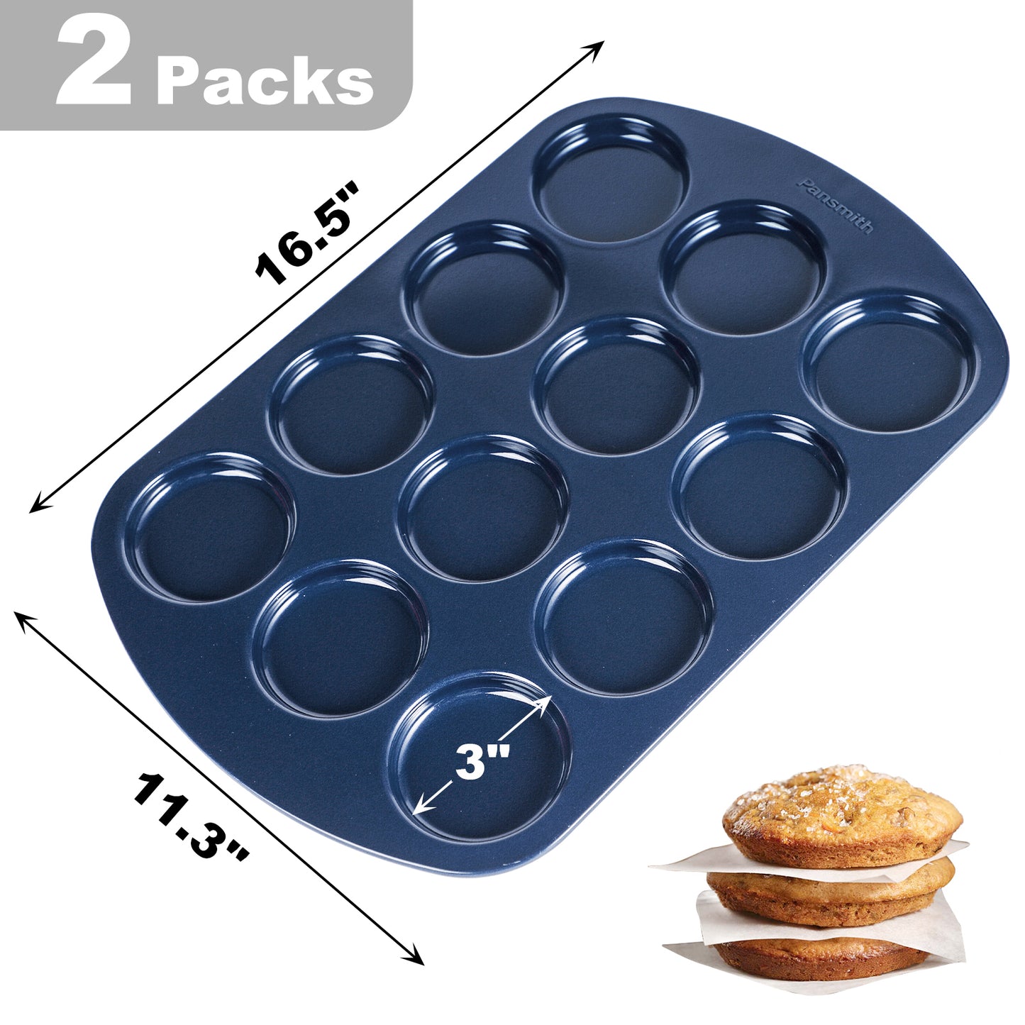Non-Stick Muffin Top Pan for Baking Egg Bites, Whoopie Pies, Cookies, Yorkshire Pudding, Heavy Gauge Carbon Steel Set of 2