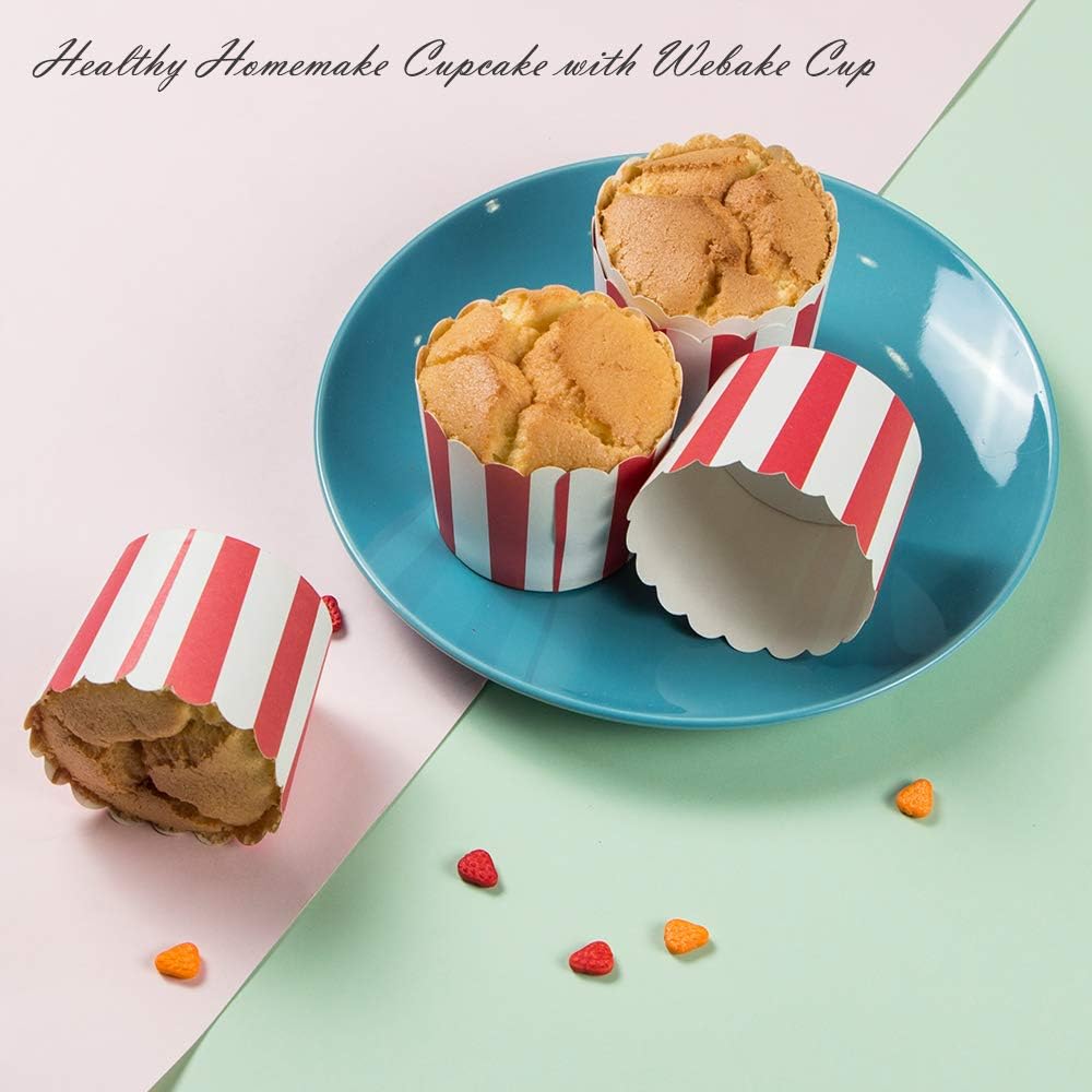 50pcs Full Size 6oz Paper Baking Cups Red Cupcake Liners Paper Snack Cups for Popcorn Cupcake Muffin Case Cupcake Bath Bomb, for Movie Party Decorations Set of 50 (Red Stripe)