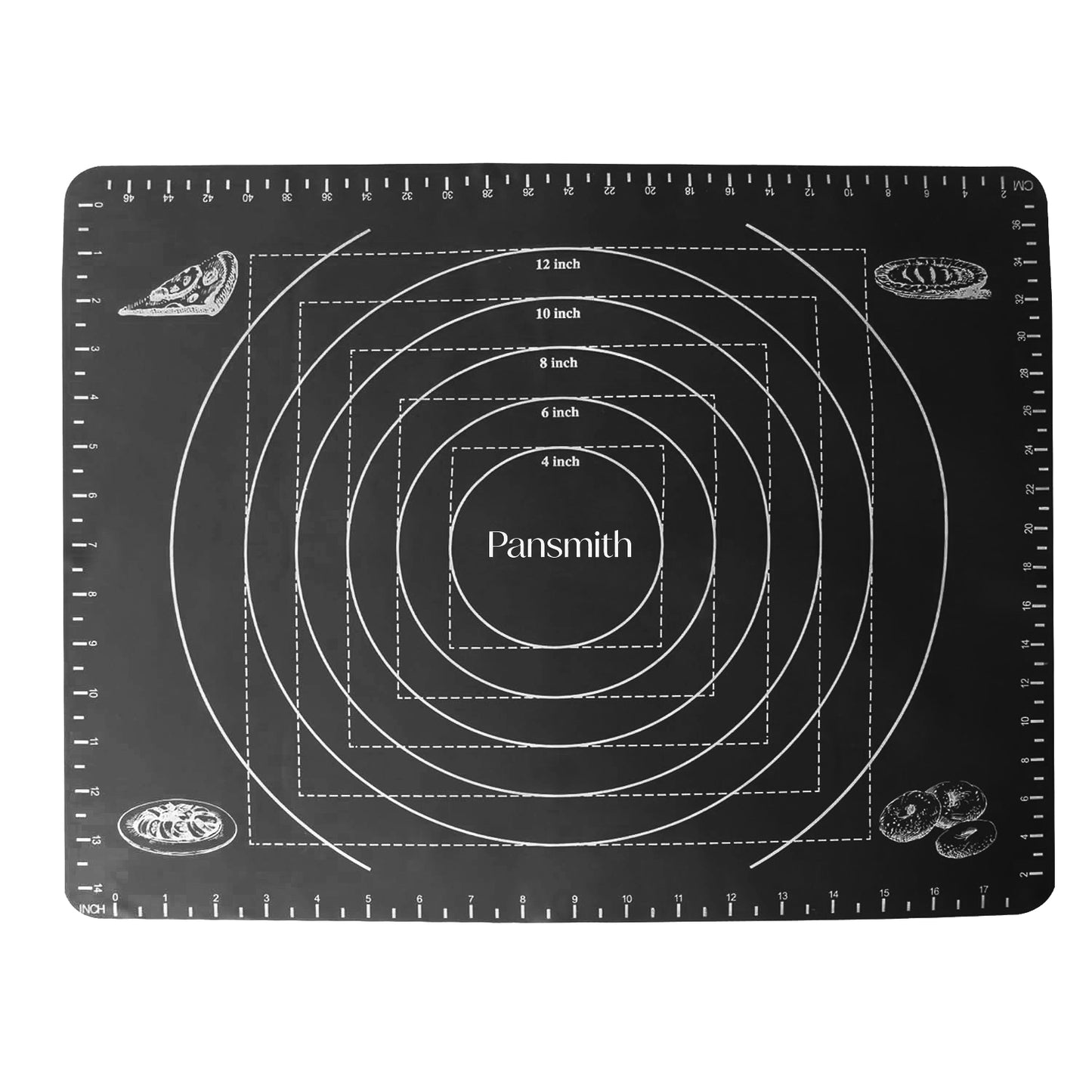 19.6 X 15.7 Inch Silicone Pastry Mat Baking Mat Rolling Dough with Measurements - Black