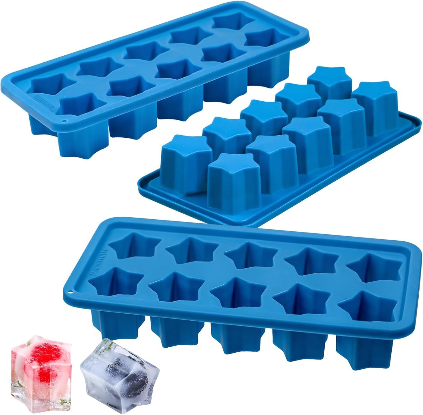 Silicone Ice Cube Trays Star Shaped Ice Cube Molds for Whiskey and Cocktails, Easy Release Jelly Crayon Mold Pack of 3 Blue
