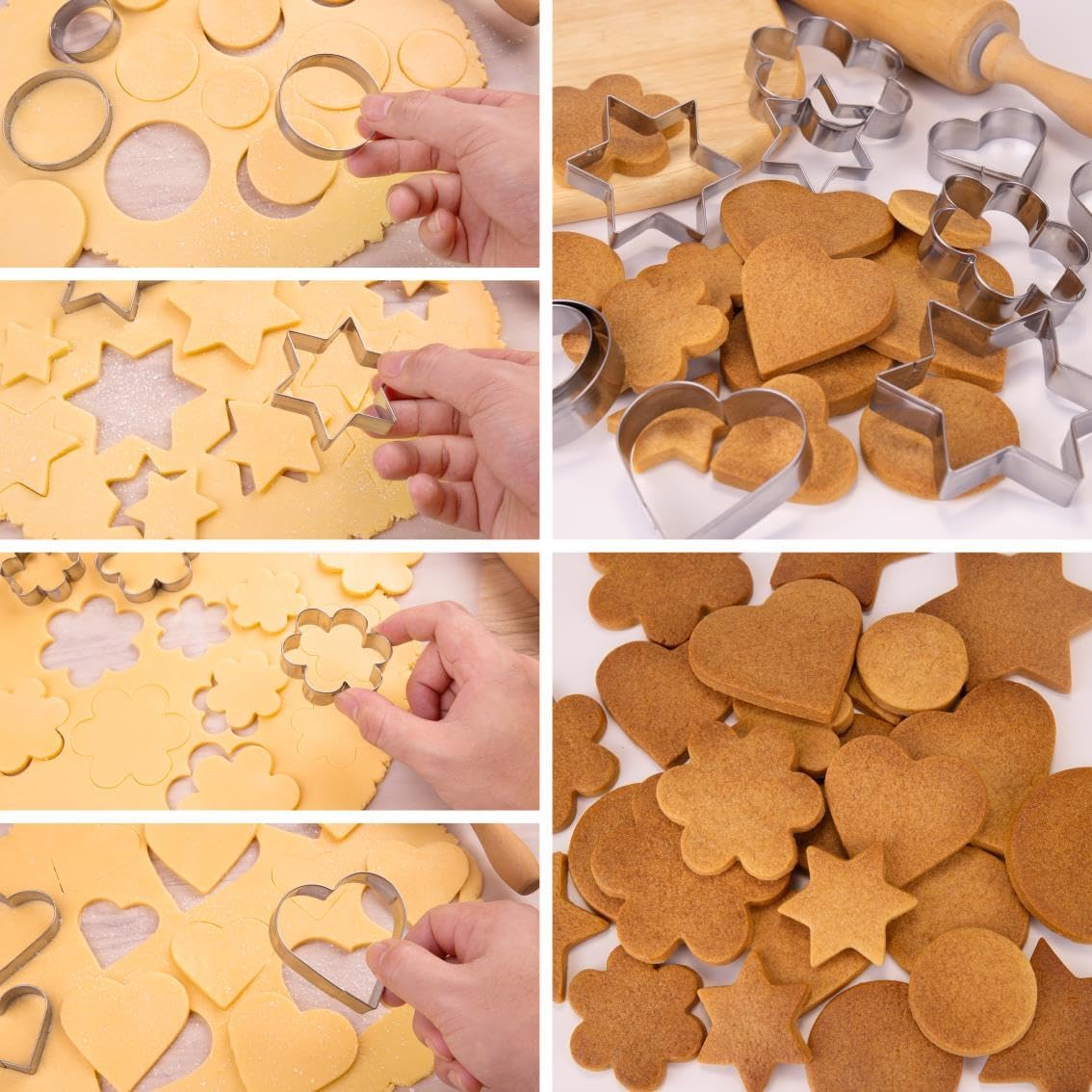 Cookie Cutters Set 12 Pieces, Stainless Steel 3 Heart Cookie Cutters, 3 Star Cookie Cutters, 3 Flower Cookie Cutters, 3 Round Cookie Cutters for Valentine's Day Christmas Holiday
