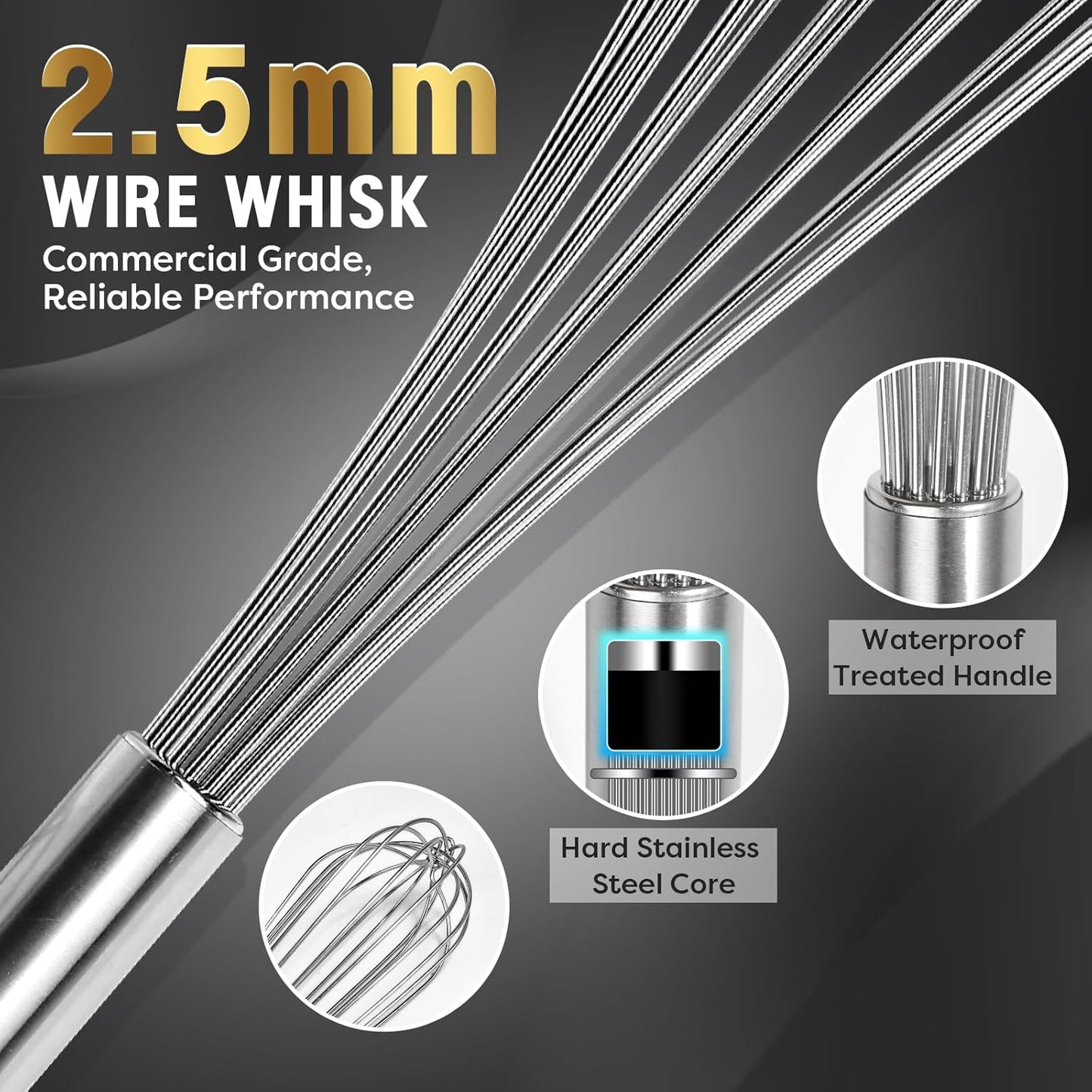 Commercial Whisk Heavy Duty 17in Large Whisk, 304 Stainless Steel Whisks for Mixing, Beating, Blending, Professional Kitchen Tools