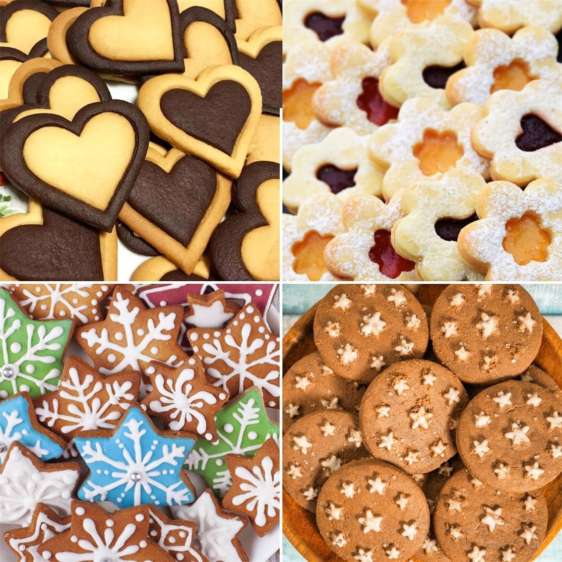 Cookie Cutters Set 12 Pieces, Stainless Steel 3 Heart Cookie Cutters, 3 Star Cookie Cutters, 3 Flower Cookie Cutters, 3 Round Cookie Cutters for Valentine's Day Christmas Holiday