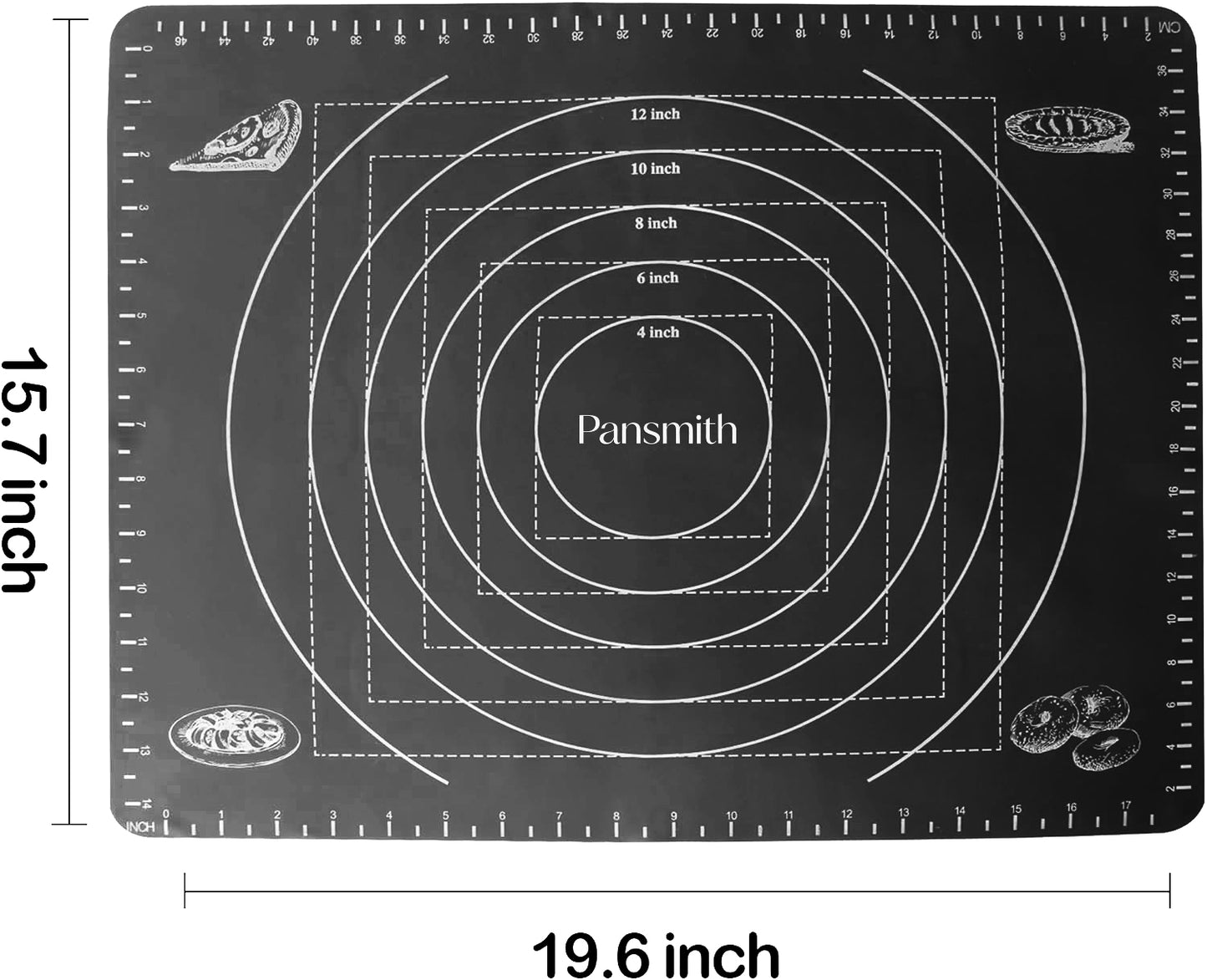19.6 X 15.7 Inch Silicone Pastry Mat Baking Mat Rolling Dough with Measurements - Black