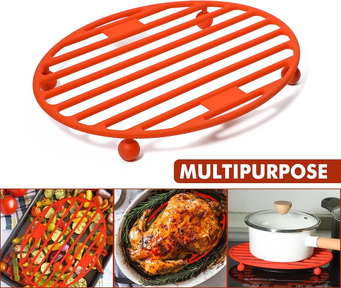 Roasting Rack Oval Silicone 11x8 Inches Cooling Drying Rack Kitchen Cooking Rack for Baking Roasting Pan, Heat-Resistant Silicone Trivet