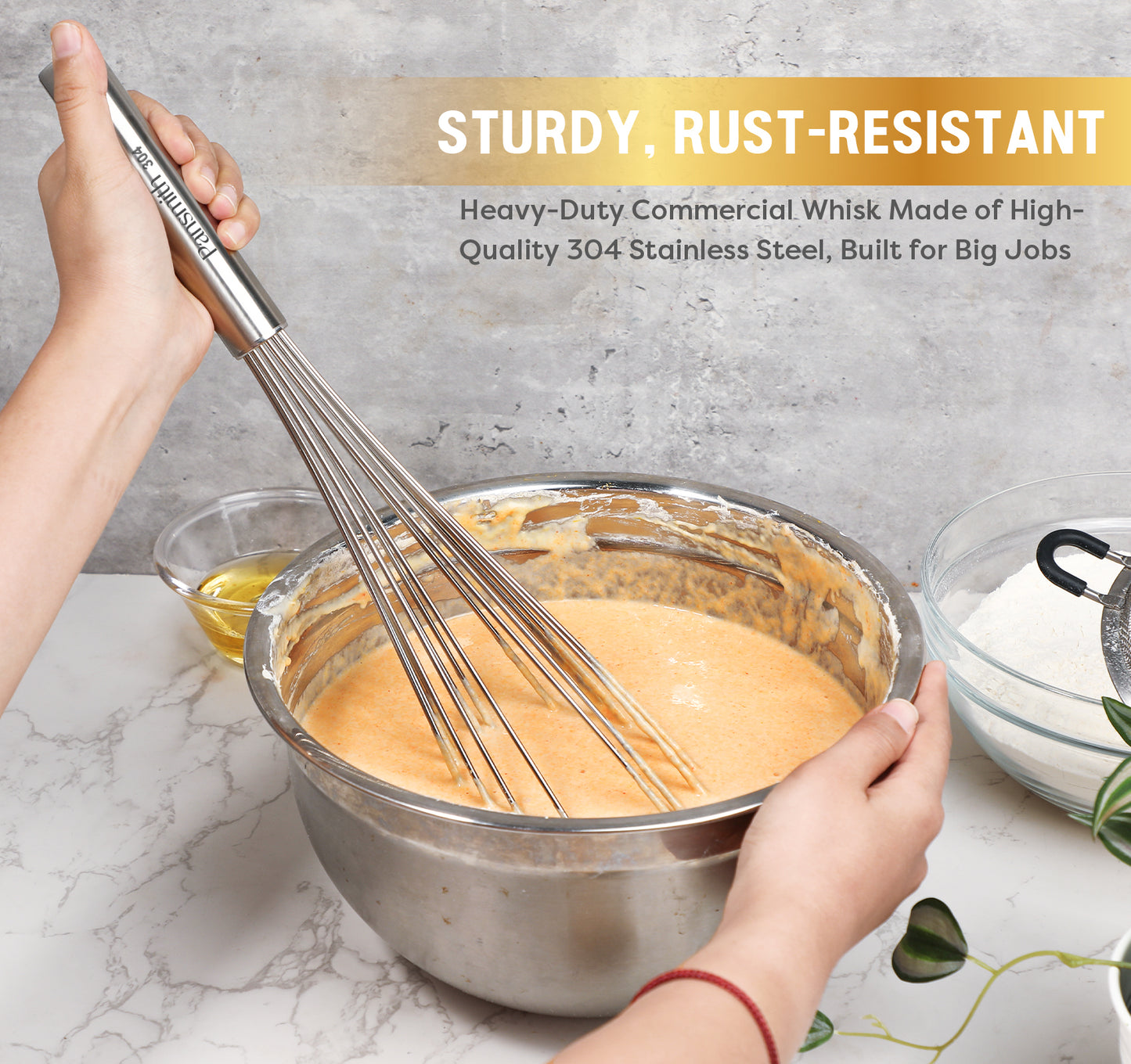 Commercial Whisk Heavy Duty 17in Large Whisk, 304 Stainless Steel Whisks for Mixing, Beating, Blending, Professional Kitchen Tools