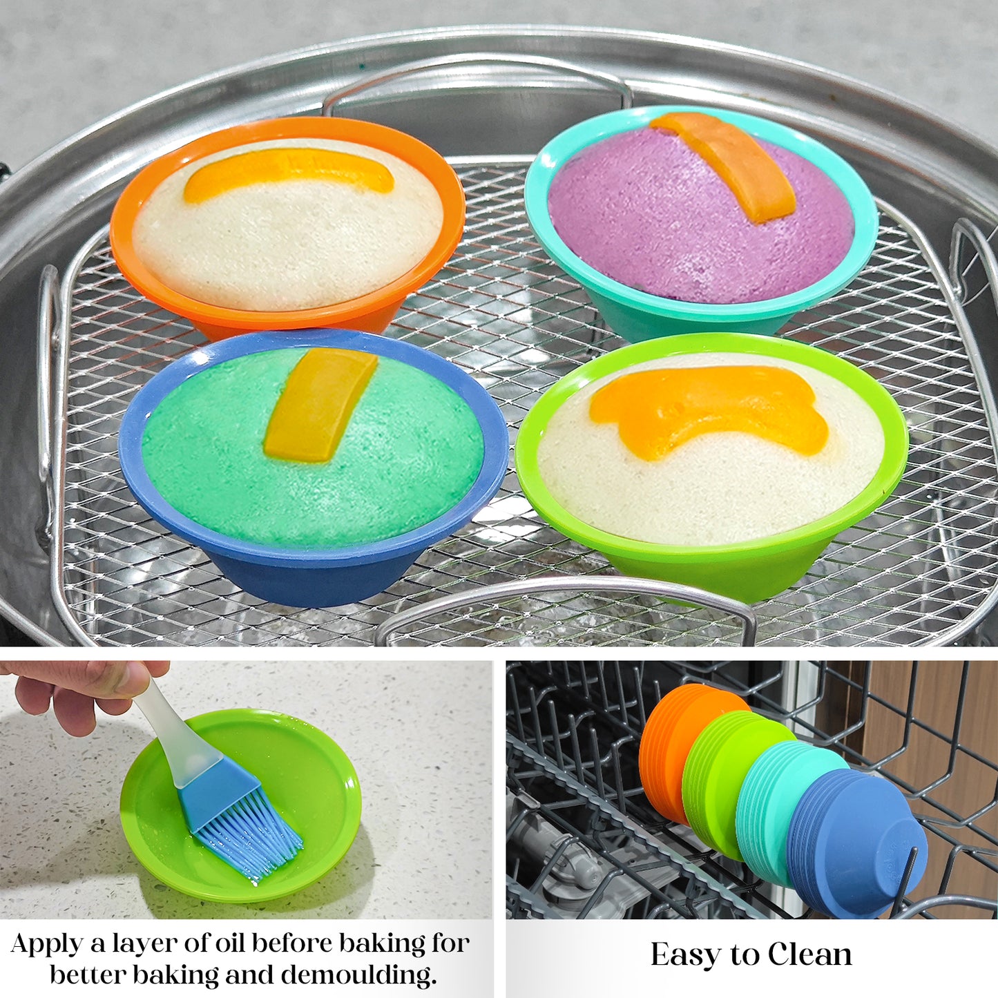 Webake 24 Pcs Platinum Silicone Puto Molder Filipino Medium-Size, 2.75" Reusable Puto Baking Cup for Steamer, BPA-Free & Non-Stick, Plastic Replacement Baking Cup, Great for Bite-Size Muffin, Tart