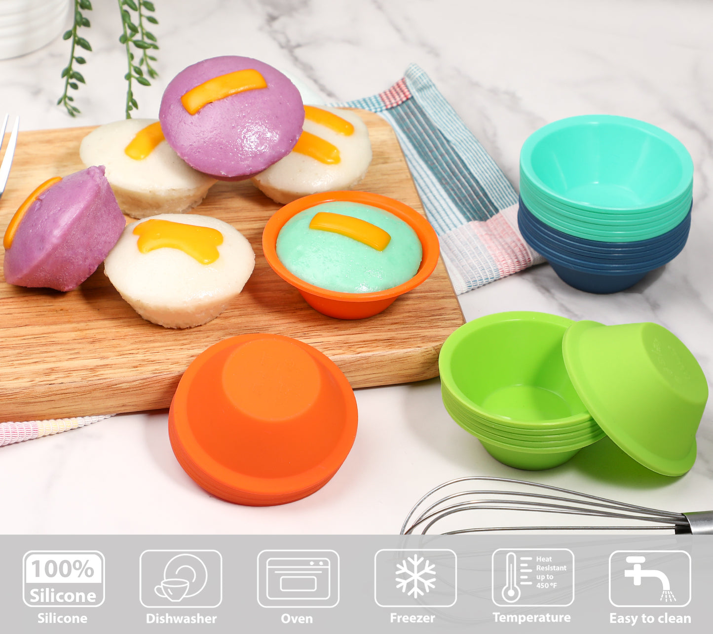 Webake 24 Pcs Platinum Silicone Puto Molder Filipino Medium-Size, 2.75" Reusable Puto Baking Cup for Steamer, BPA-Free & Non-Stick, Plastic Replacement Baking Cup, Great for Bite-Size Muffin, Tart