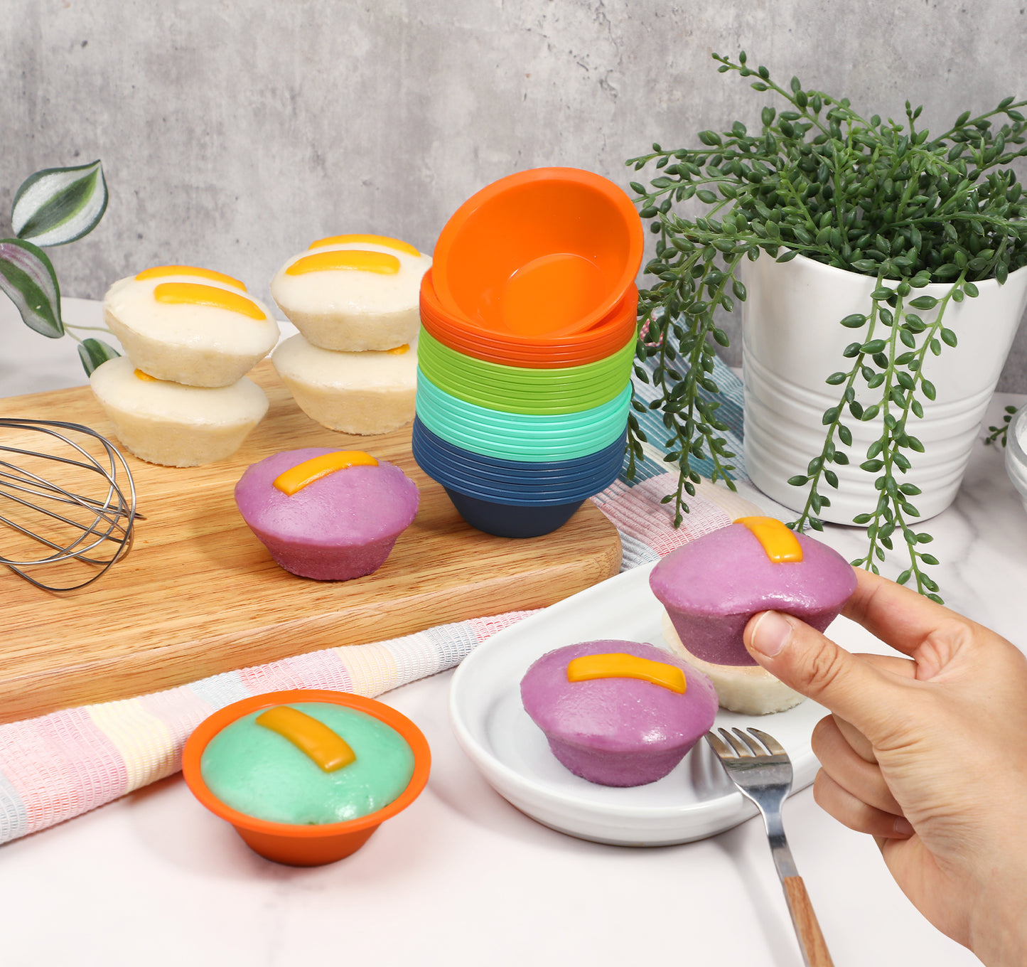 Webake 24 Pcs Platinum Silicone Puto Molder Filipino Medium-Size, 2.75" Reusable Puto Baking Cup for Steamer, BPA-Free & Non-Stick, Plastic Replacement Baking Cup, Great for Bite-Size Muffin, Tart