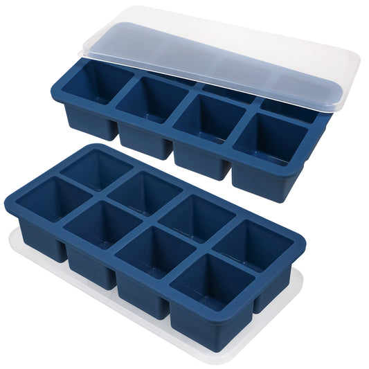 Webake 1/2 Cup Silicone Freezer Tray with Lids, 8-Grid Square Ice Cube Mold, Ideal for Prep & Portion, Large Ice Cube, Storage Soup, Snack, Broth, Leftovers, Pack of 2