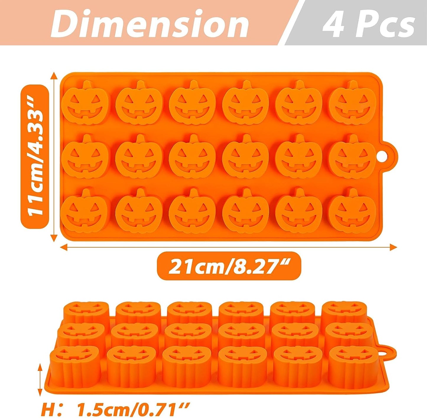 Webake Silicone Halloween Candy Mold with Pumpkin Skull and Tombstone Ghost Bat and Spider (4pcs)