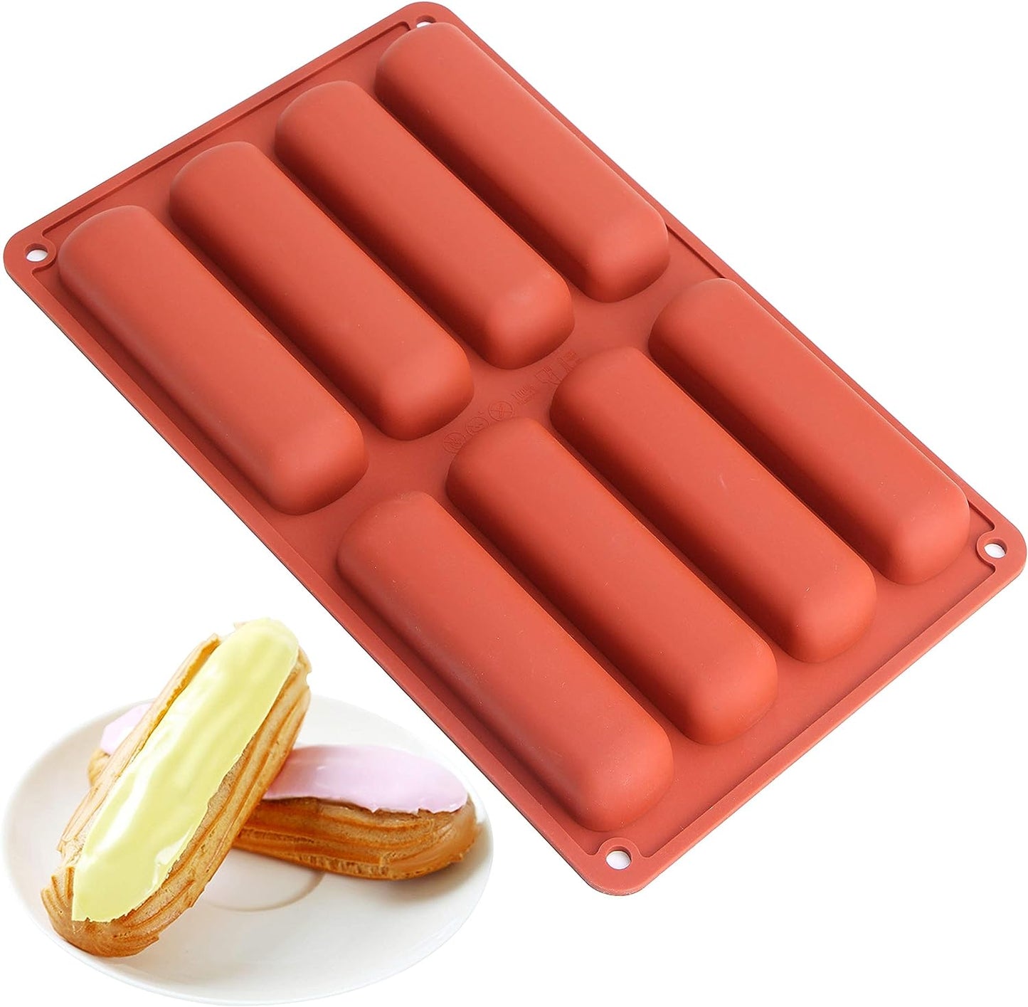 Webake Silicone Twinkie Cake Pan Eclair Mold baking Cylinder Silicone Trays (2 Pack)
