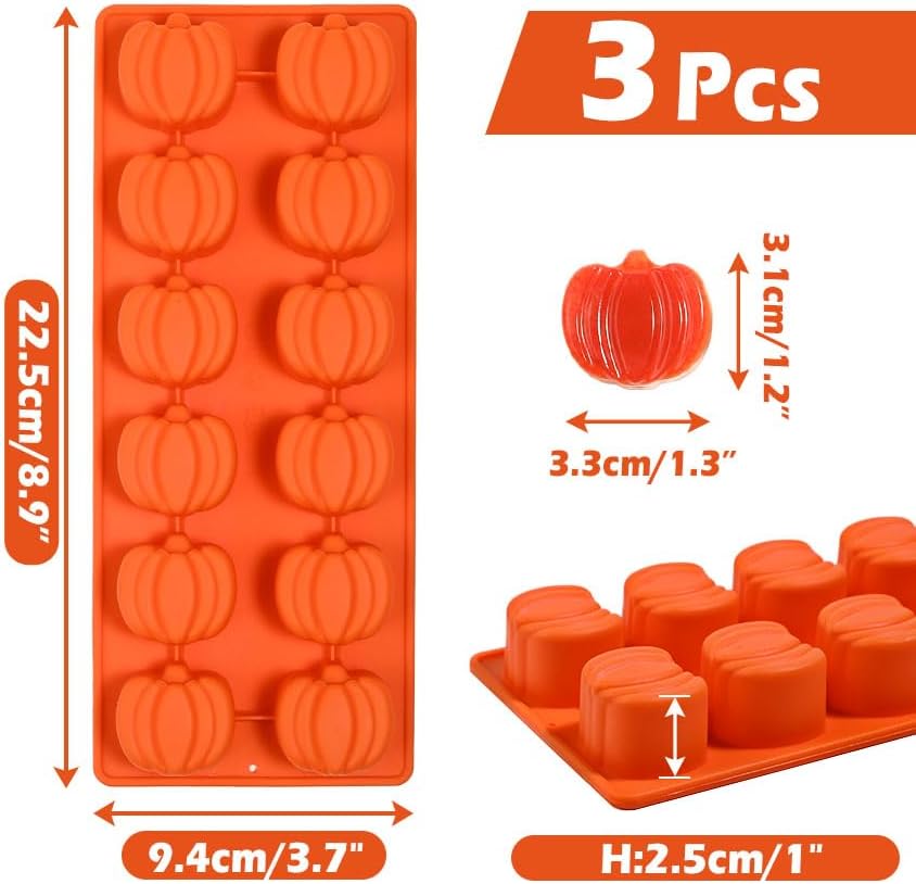 Webake Silicone Pumpkin Chocolate Mold 12 Cavity Halloween Candy Mold (3 PCS)