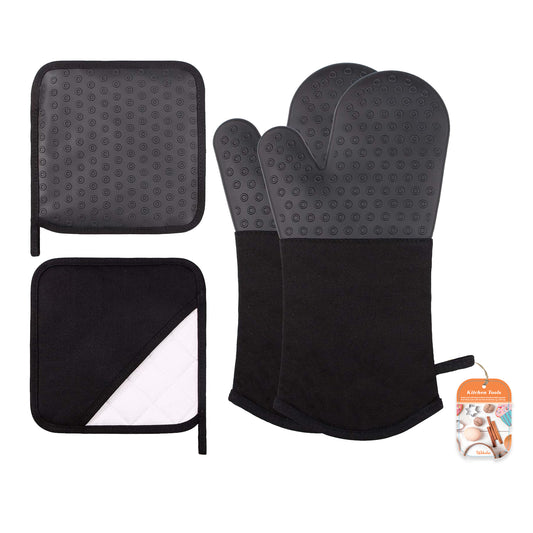 Webake 2 pcs silicone baking gloves and 2 pcs silicone hot pads oven mitts and pot holders